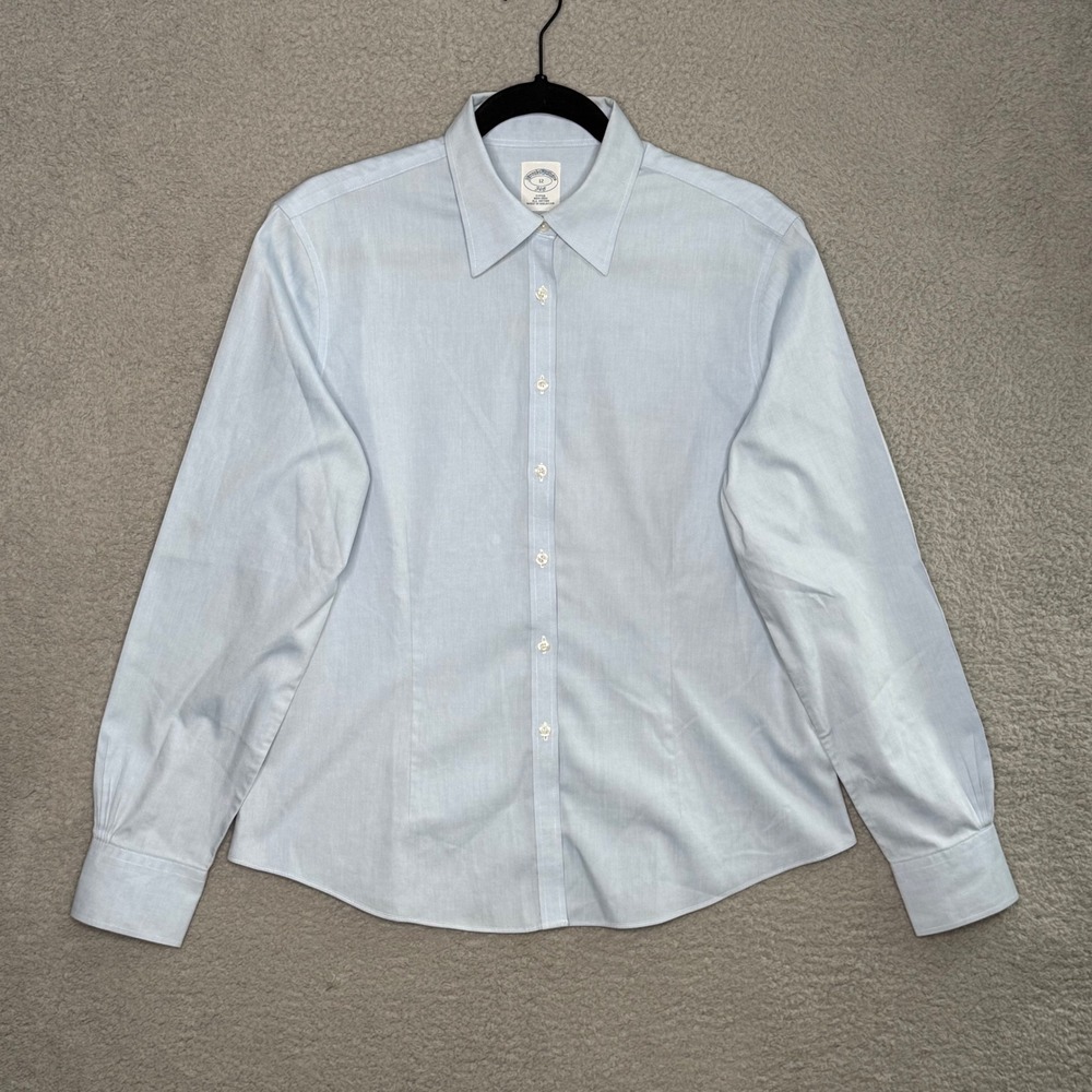 Brooks Brothers 346 Fitted Non-Iron Cotton Button Down Shirt Light Blue Size 12
